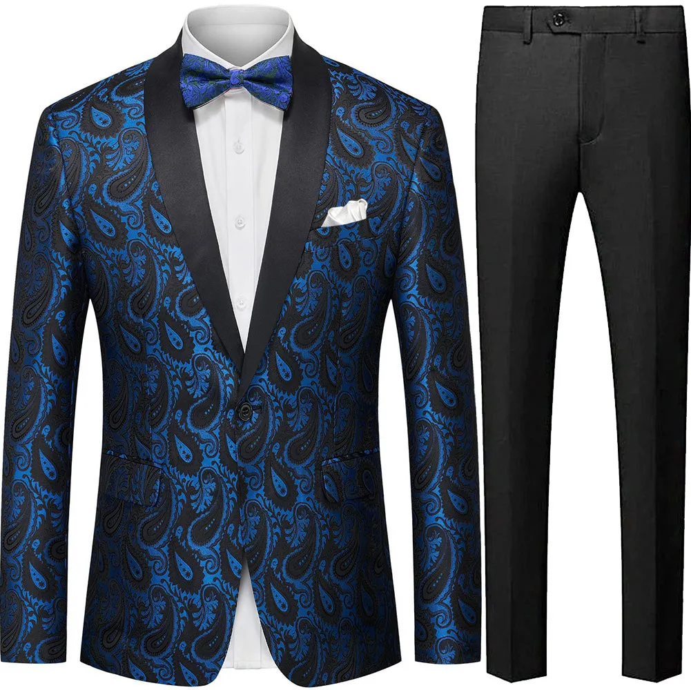 Men's Classic Paisley Shawl Collar Blue Tuxedo Jacket