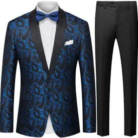 Men's Classic Paisley Shawl Collar Blue Tuxedo Jacket