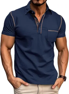 Men's Fashion Polo Shirts Classic Short Sleeve Lightweight Button Cotton T-Shirt Casual Golf Tee Tops with Pocket