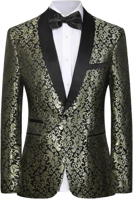 Men's Floral Dinner Party Prom Wedding Stylish Tuxedo Suits for Men One Button Dinner Jacket Pants Set
