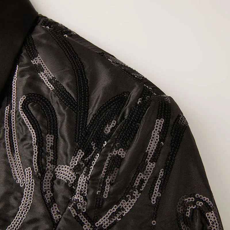 Men's Shawl Lapel Subtile Sequin Embroidery Black Tuxedo