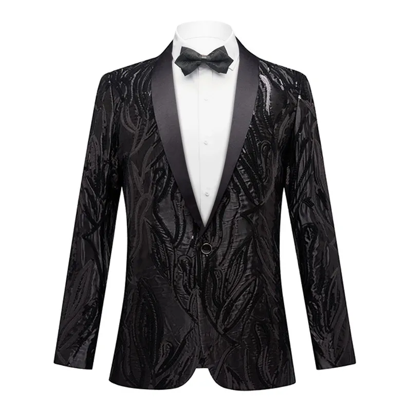 Men's Shawl Lapel Subtile Sequin Embroidery Black Tuxedo