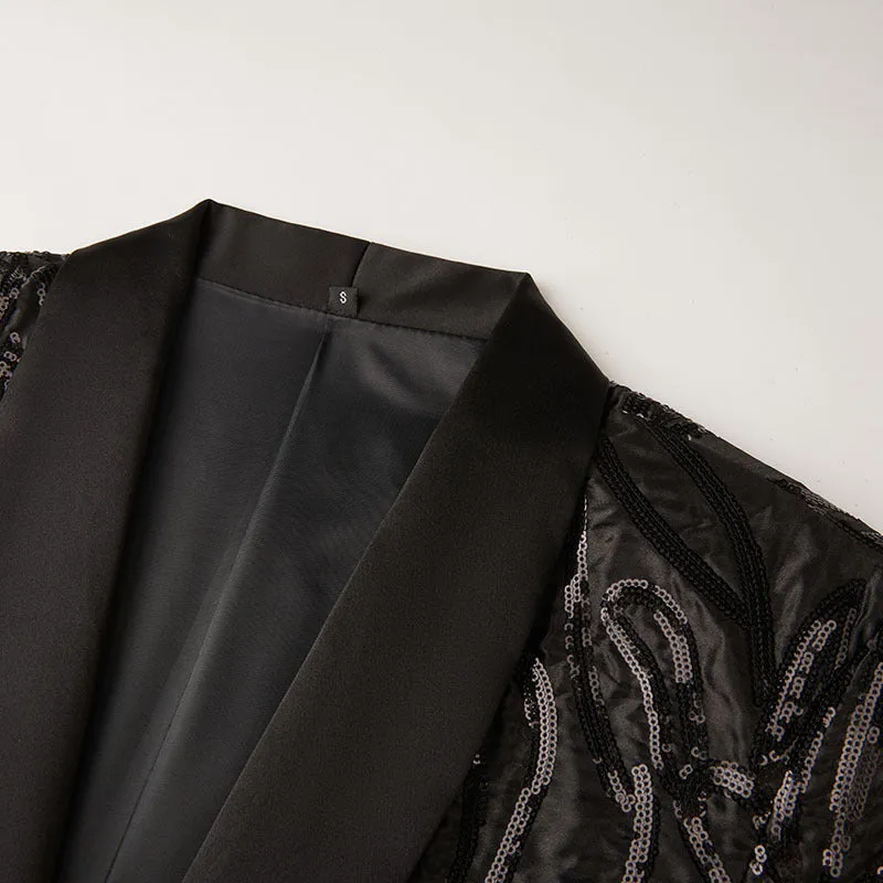 Men's Shawl Lapel Subtile Sequin Embroidery Black Tuxedo