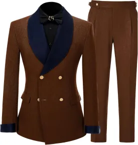Mens Tuxedo Suits Slim Fit Double Breasted Wedding Suit for Men 2 Piece Navy Shawl Lapel Men's Formal Jacket Pants Set