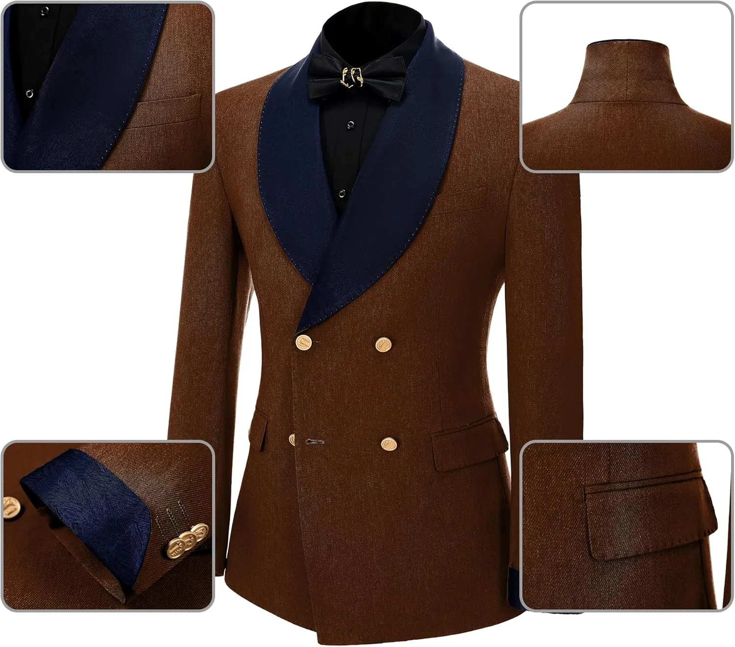 Mens Tuxedo Suits Slim Fit Double Breasted Wedding Suit for Men 2 Piece Navy Shawl Lapel Men's Formal Jacket Pants Set