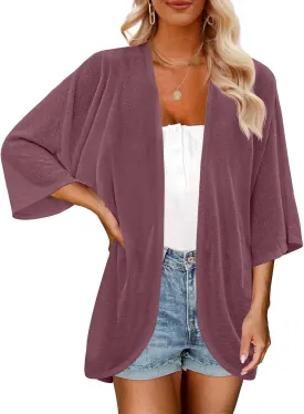 MEROKEETY Women's Lightweight Cardigan Kimono Short Sleeve Open Front Casual Loose Beach Cover Ups