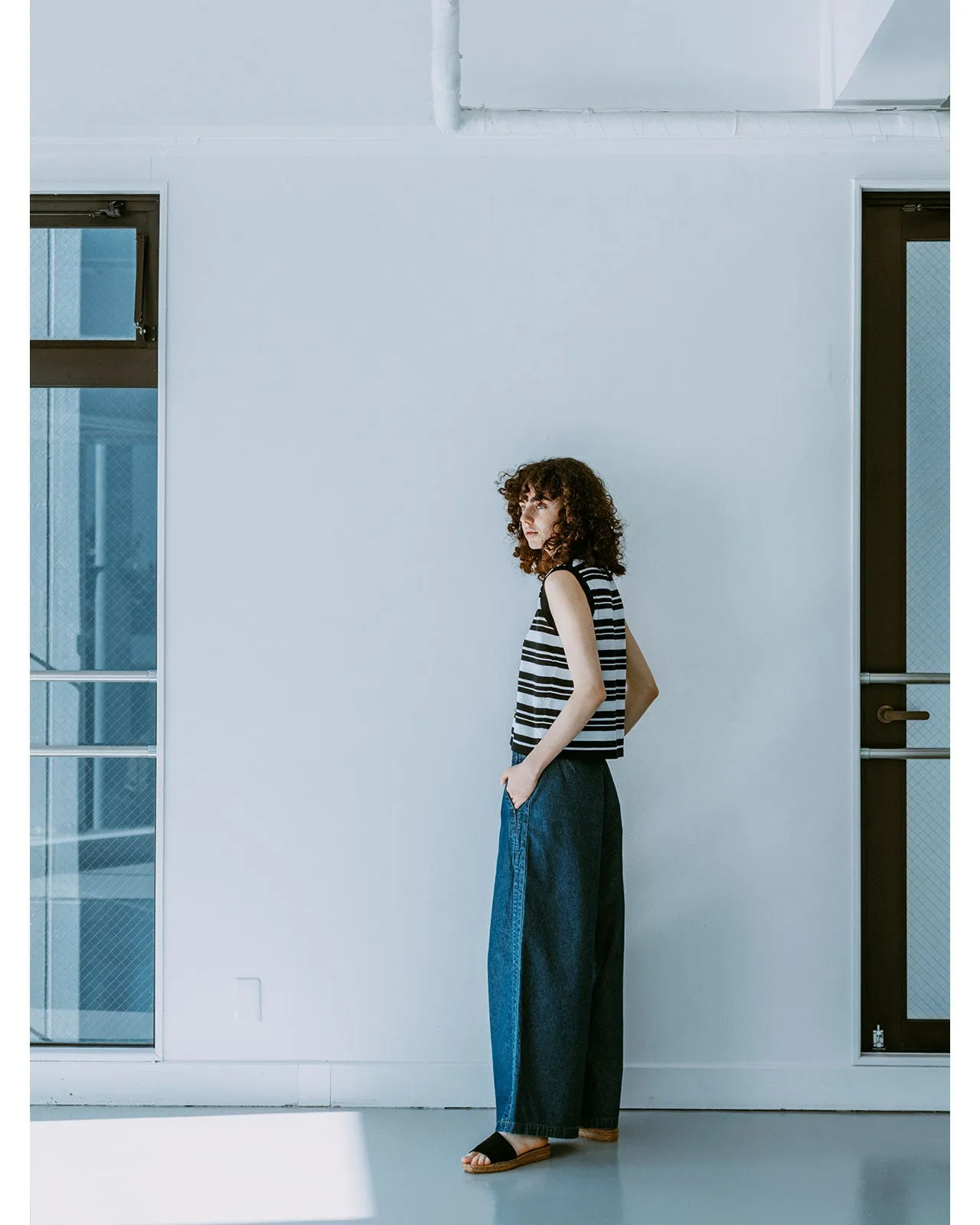 MEYAME DENIM SIDE LINE WIDE PANTS