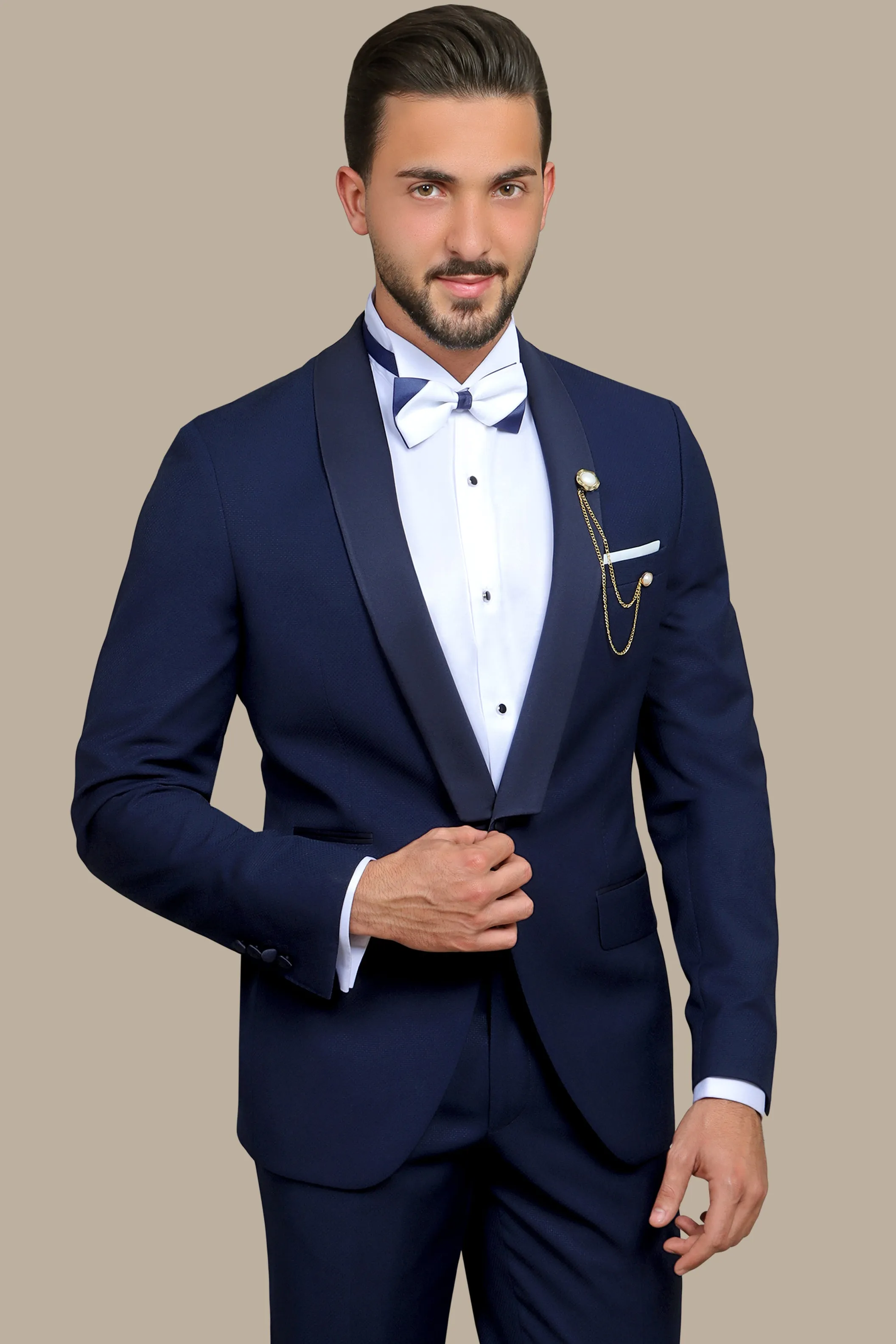 Navy Structured Shawl Collar Tuxedo