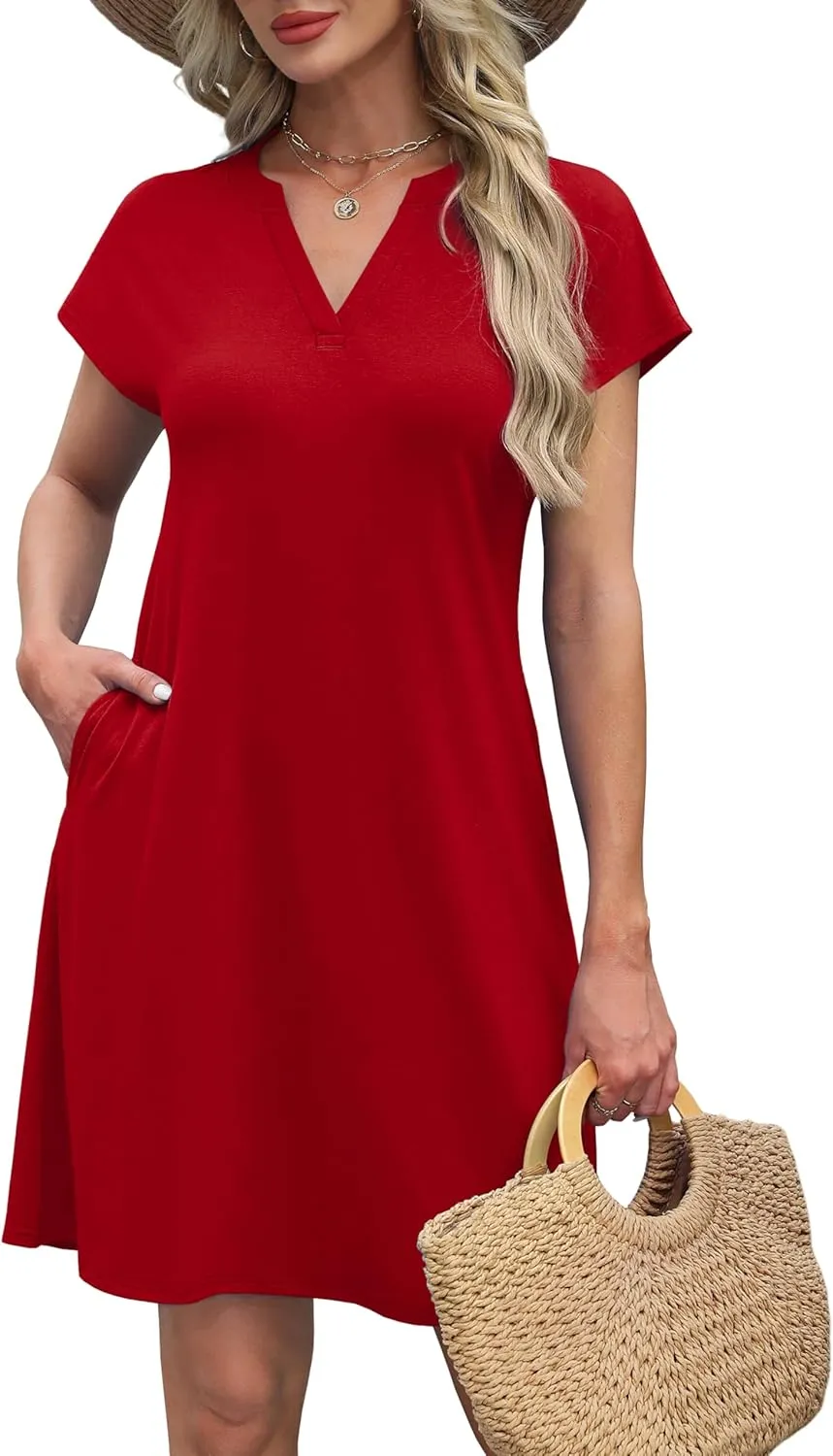 OFEEFAN Summer Dresses for Women Beach Cover Ups for Women with Pockets V Neck Swimsuit Loose Fit
