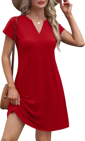 OFEEFAN Summer Dresses for Women Beach Cover Ups for Women with Pockets V Neck Swimsuit Loose Fit