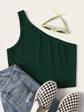 One Shoulder Solid Crop Top