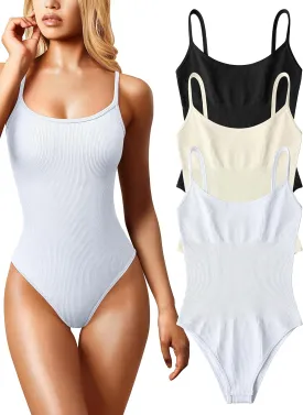 OQQ Women's 3 Piece Bodysuits Sexy Ribbed Sleeveless Adjustable Spaghetti Strips Tops Leotard 2025 Summer