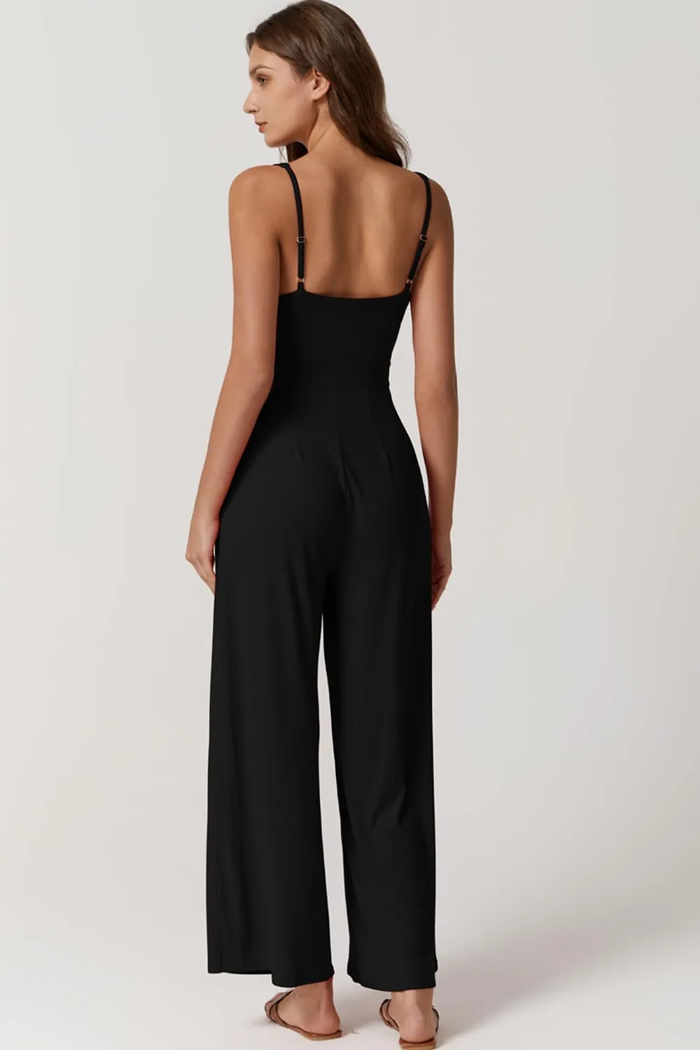 QINSEN Womens Casual Loose Overalls Jumpsuit Square Neck One Piece Sleeveless Wide Leg Rompers Outfits