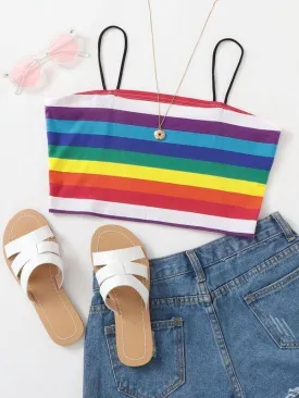 Rainbow Striped Crop Cami Top