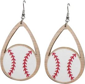 Retro Sports Ball Wooden Dangle Earrings Dainty Baseball Print Wood Earrings for Women Jewelry
