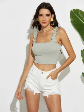 Ruffle Strap Crop Fitted Top