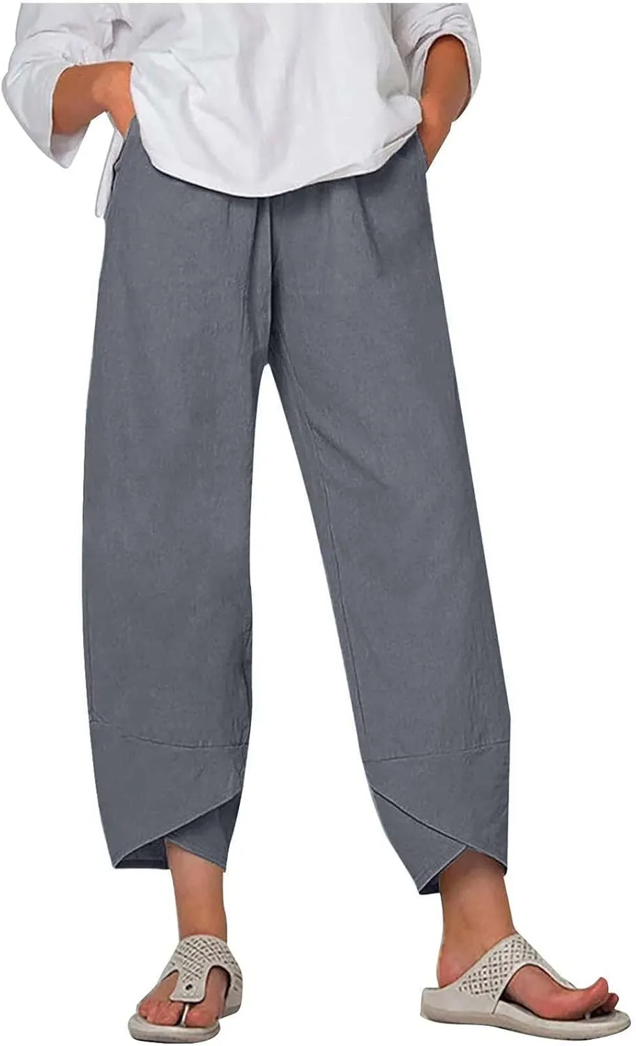 Ruziyoog Cotton Linen Pants for Women 2025 Trendy Lightweight Drawstring High Waist Capri Pant Palazzo Lounge Pants Trousers