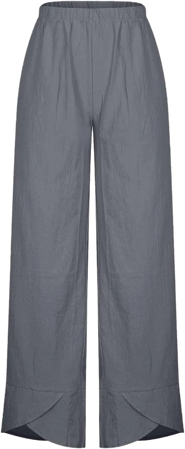 Ruziyoog Cotton Linen Pants for Women 2025 Trendy Lightweight Drawstring High Waist Capri Pant Palazzo Lounge Pants Trousers