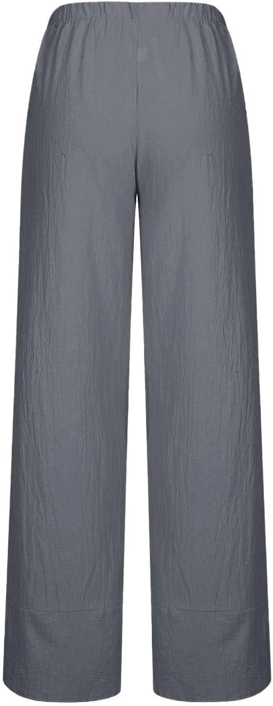Ruziyoog Cotton Linen Pants for Women 2025 Trendy Lightweight Drawstring High Waist Capri Pant Palazzo Lounge Pants Trousers