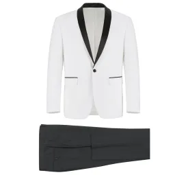 SH_201-16 White Men's Slim Fit 2-Piece Black Shawl Lapel Tuxedo