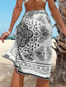 SHEIN Swim Vcay Summer Beach Women Floral Print Vacation Style Waist Tie Cover Up Skirt