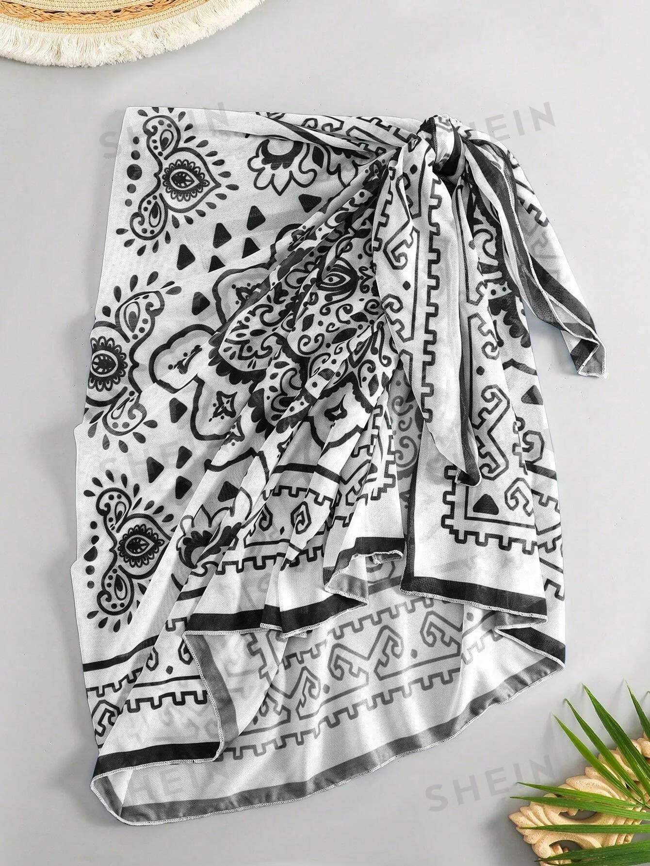 SHEIN Swim Vcay Summer Beach Women Floral Print Vacation Style Waist Tie Cover Up Skirt