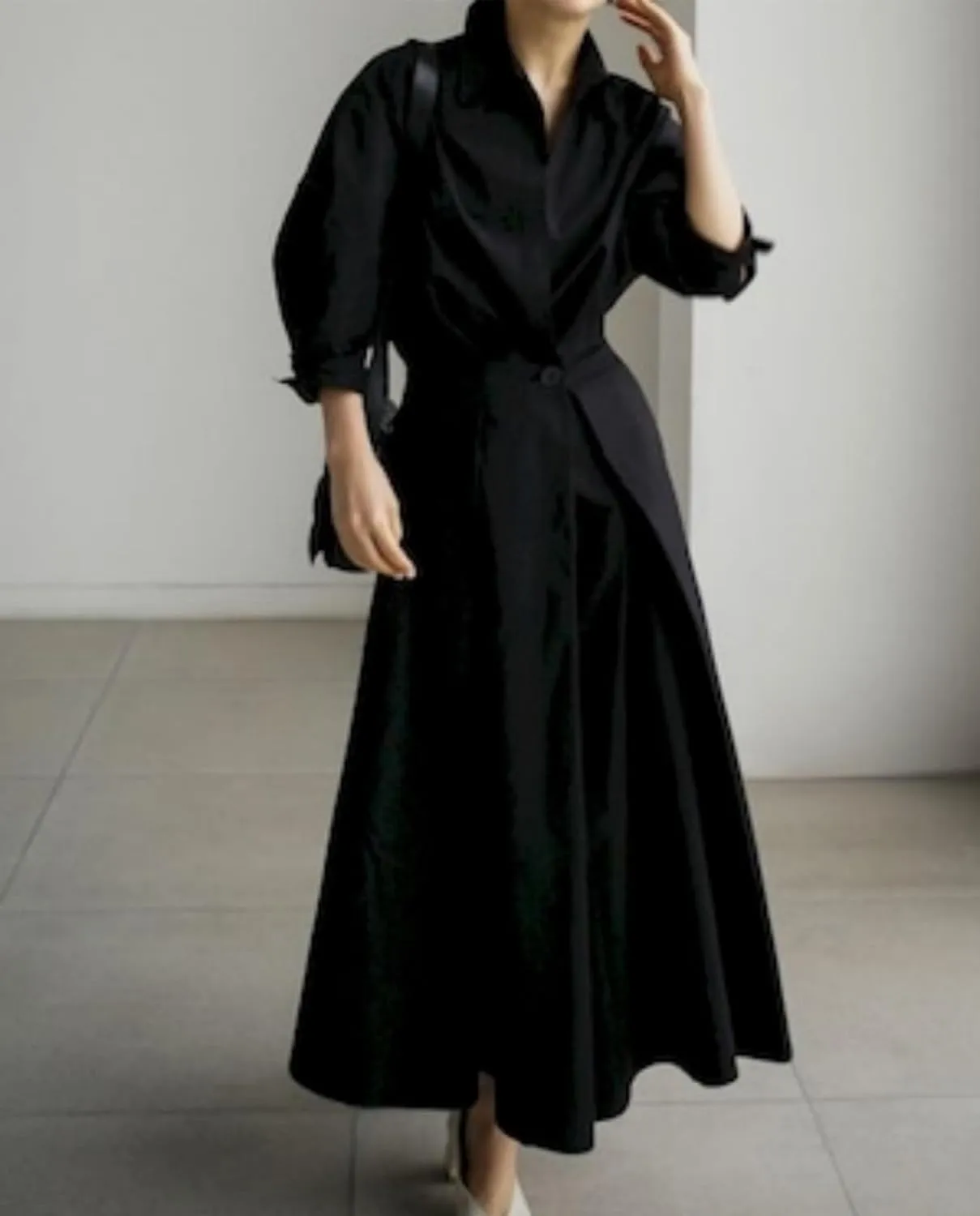 Shirt Dresses for Women Long Sleeve Button Lapel Cotton Linen Dress Loose Casual Waisted Maxi Dress with Pockets