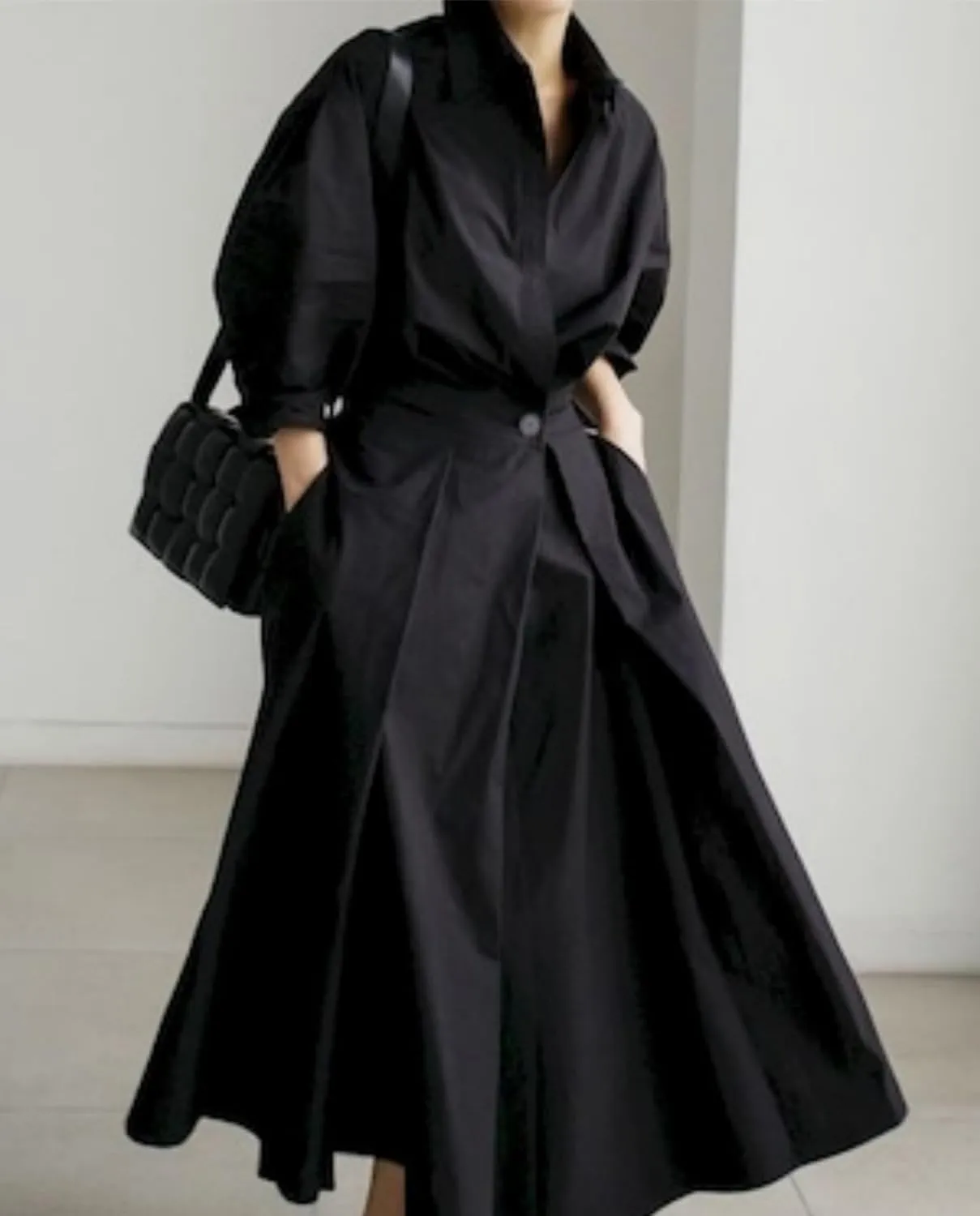 Shirt Dresses for Women Long Sleeve Button Lapel Cotton Linen Dress Loose Casual Waisted Maxi Dress with Pockets