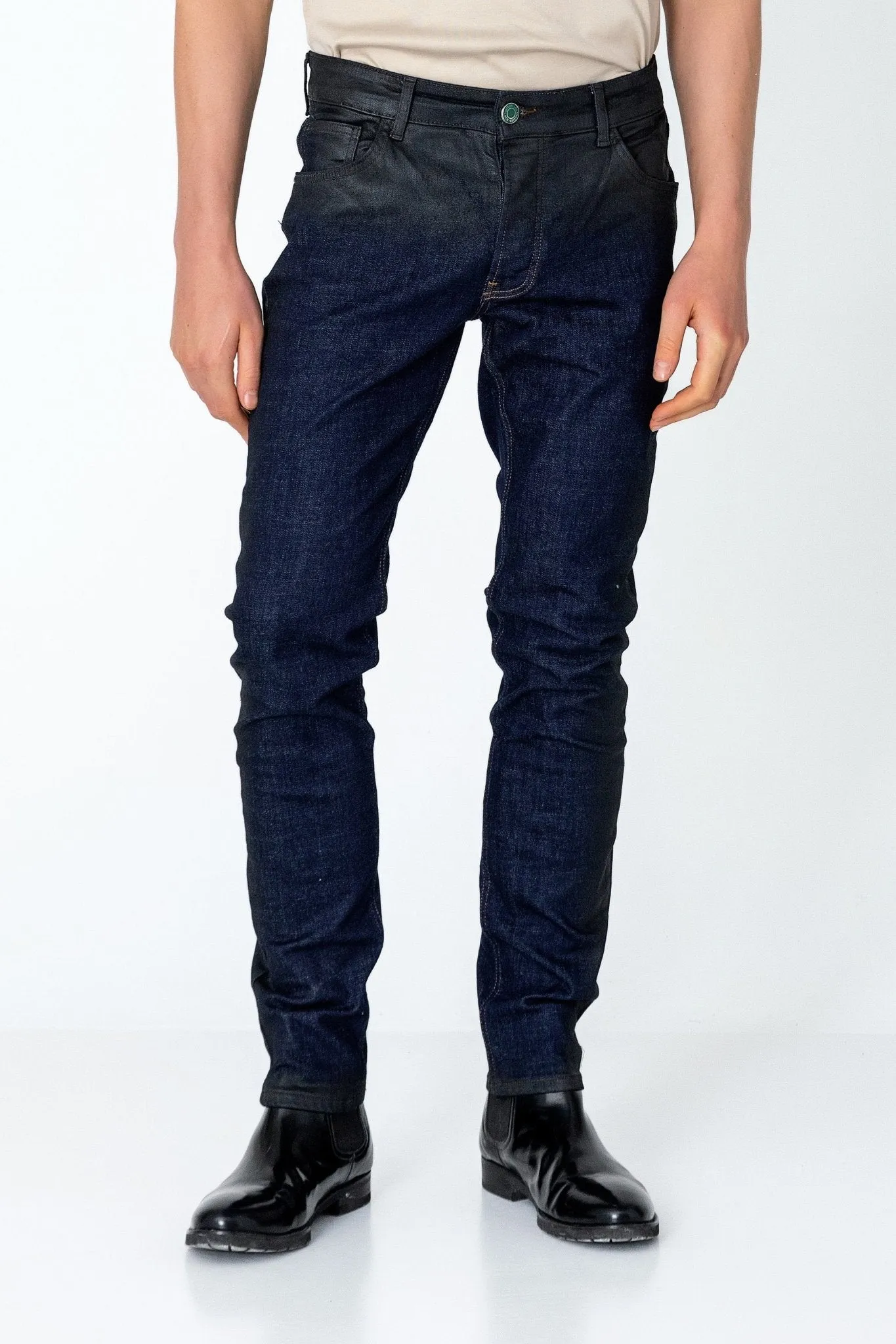 Side Waxed Tapered Jeans - Navy