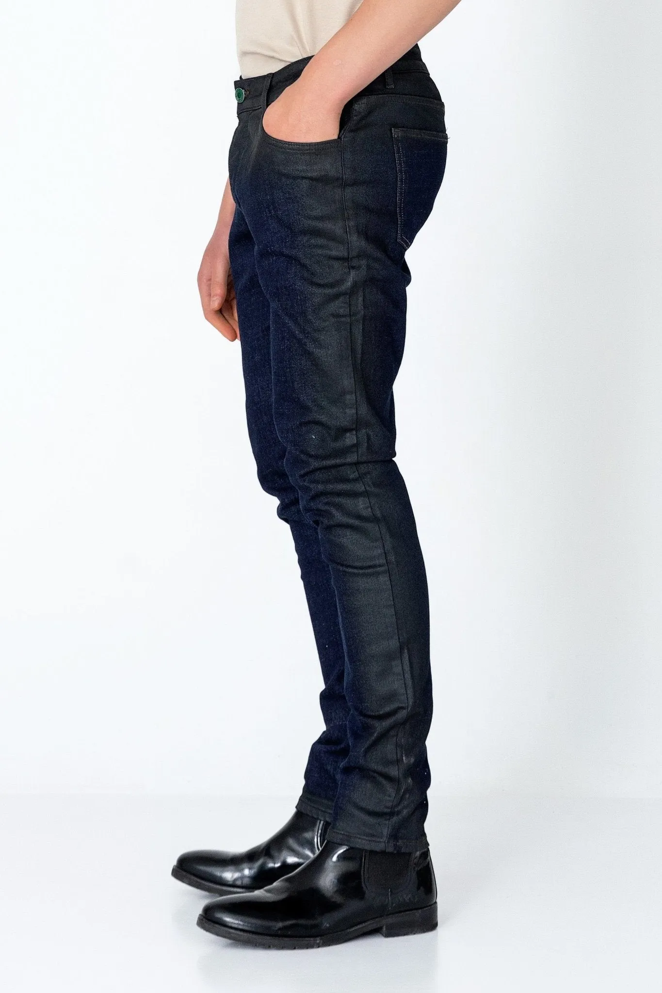 Side Waxed Tapered Jeans - Navy
