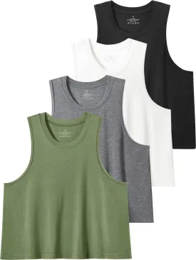 Star Vibe High Neck Flowy Crop Tank for Women Yoga Cropped Tank Tops Basic Sleeveless Athletic Workout Undershirt 4 Pack