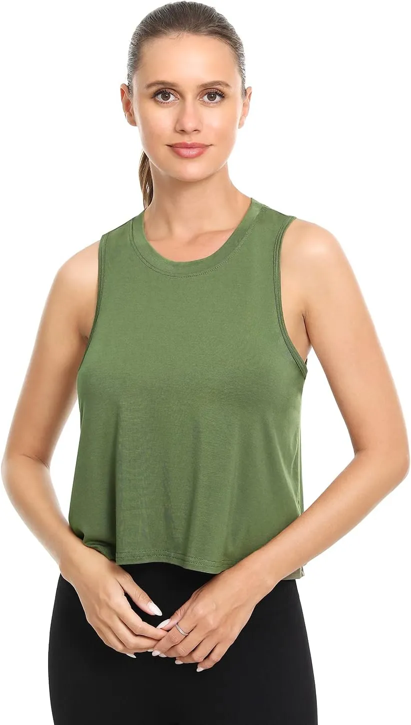 Star Vibe High Neck Flowy Crop Tank for Women Yoga Cropped Tank Tops Basic Sleeveless Athletic Workout Undershirt 4 Pack