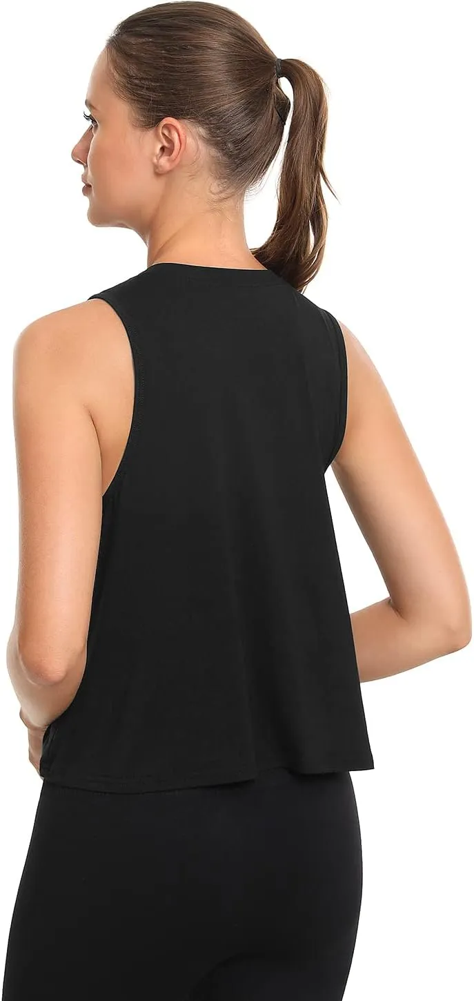 Star Vibe High Neck Flowy Crop Tank for Women Yoga Cropped Tank Tops Basic Sleeveless Athletic Workout Undershirt 4 Pack