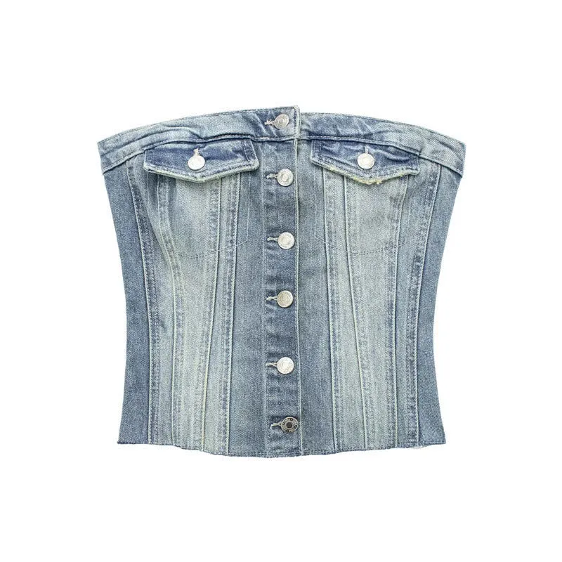 Tiago Strapless Denim Crop Top