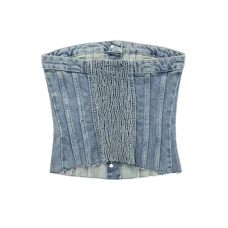 Tiago Strapless Denim Crop Top