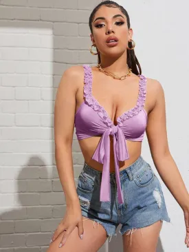 Tie Front Frill Trim Crop Top