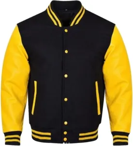 Varsity Jacket Letterman Jacket for Mens Baseball Bomber Jacket Made up of Leather Sleeves and Wool Body