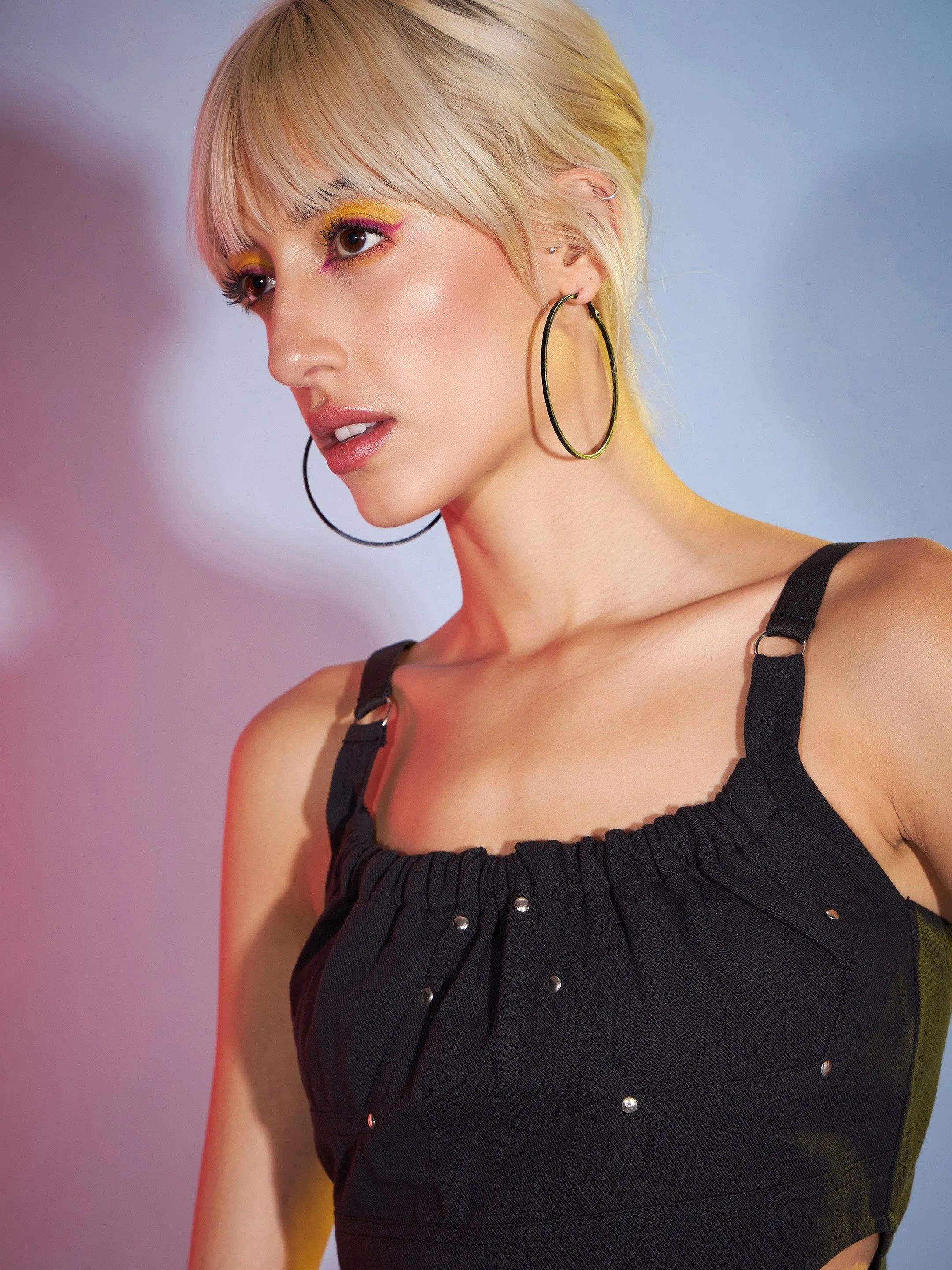 Women Black Twill Bustier Crop Top