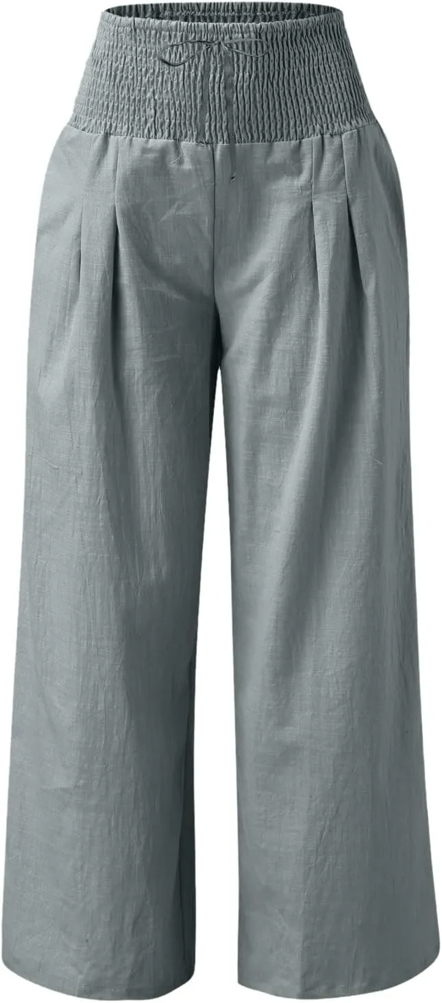 Women High Waisted Lounge Pants Casual Wide Leg Boho Trouser Summer 2024 Drawstring Sweatpants with Pockets Trendy