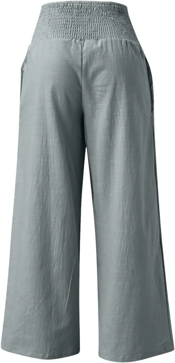 Women High Waisted Lounge Pants Casual Wide Leg Boho Trouser Summer 2024 Drawstring Sweatpants with Pockets Trendy