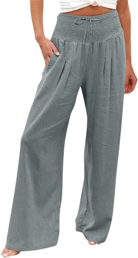 Women High Waisted Lounge Pants Casual Wide Leg Boho Trouser Summer 2024 Drawstring Sweatpants with Pockets Trendy
