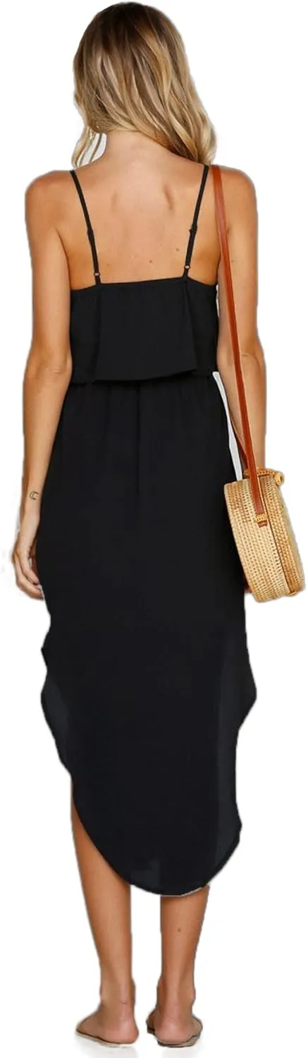 Women's Adjustable Strappy Split Summer Beach Casual Midi Dress