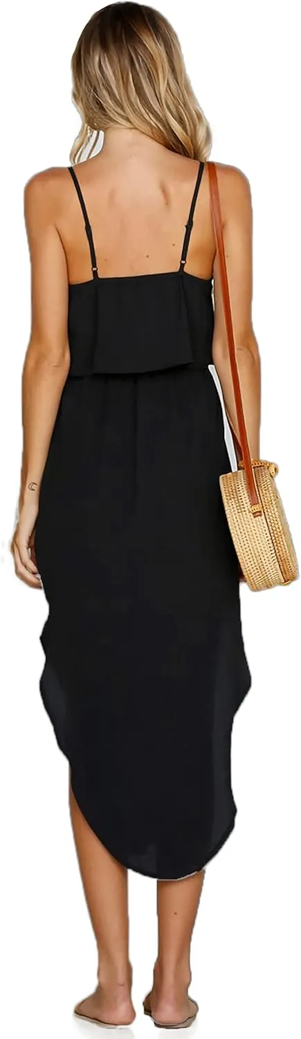 Women's Adjustable Strappy Split Summer Beach Casual Midi Dress