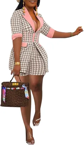 Womens Fashion 2 Piece Outfits Summer Business Casual Short Sleeve Blazer and Shorts Set