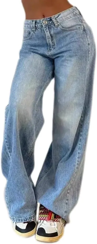 Women's High Waisted Wide Leg Jeans Retro Loose Denim Wide Leg Pants Spring Straight Women's Denim Pants