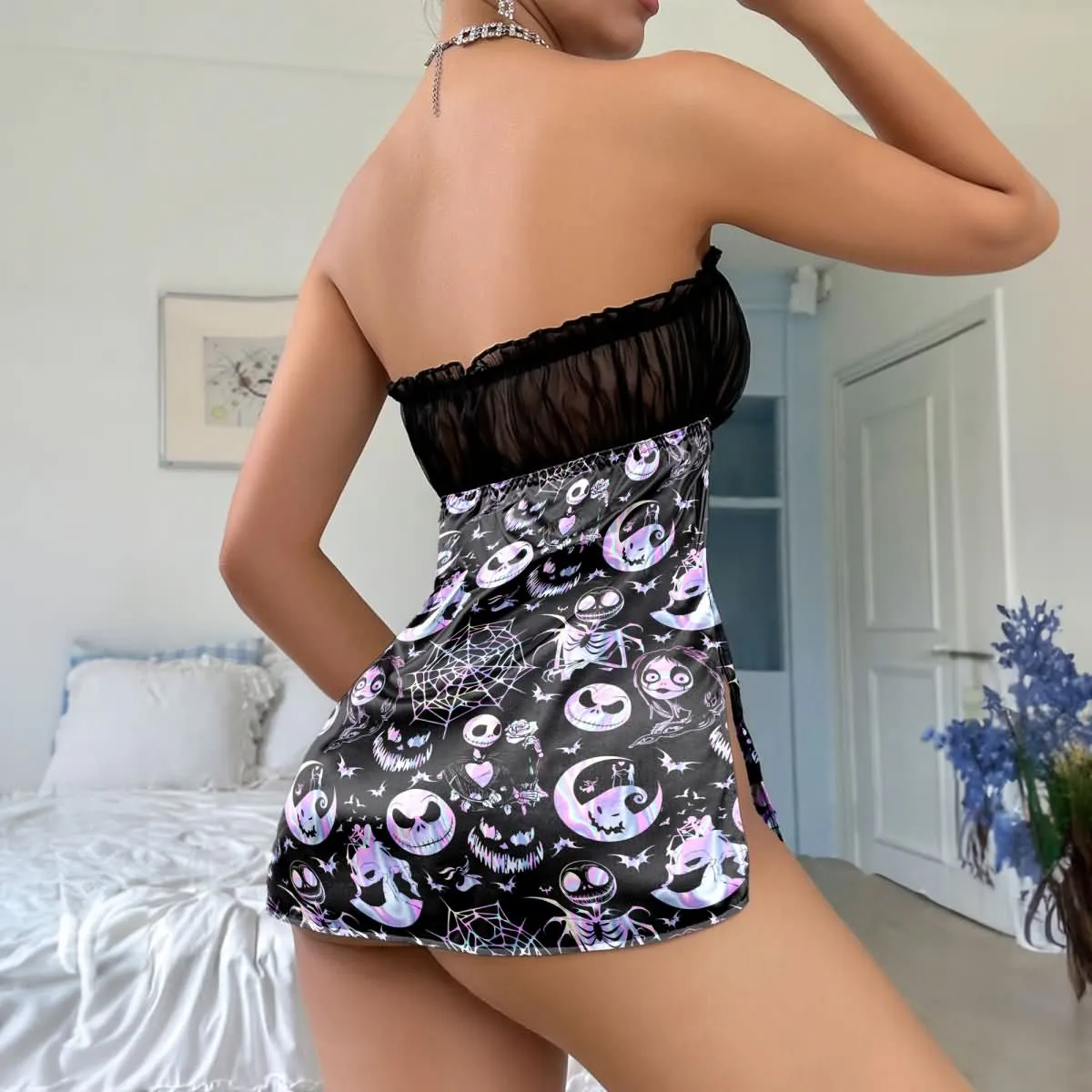 Women's Lace Nightgown, Nightmare See-through Chest Babydoll Chemise Nightwear