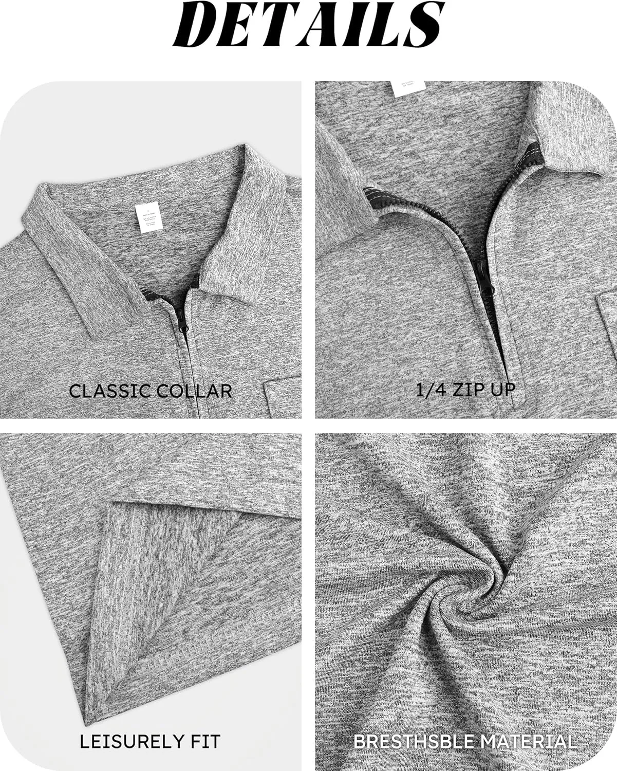 Zipper Polo Shirts for Men Casual Short Sleeve Polo T-Shirt Classic Fit Golf Shirts